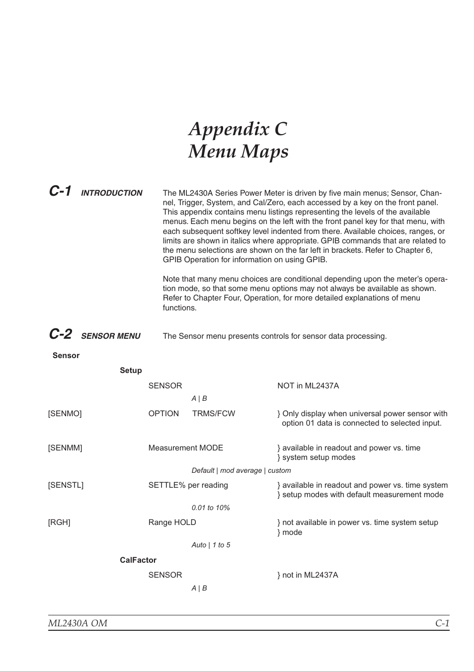 Appendix c, Appendix c menu maps | Anritsu ML2430A User Manual | Page 254 / 271