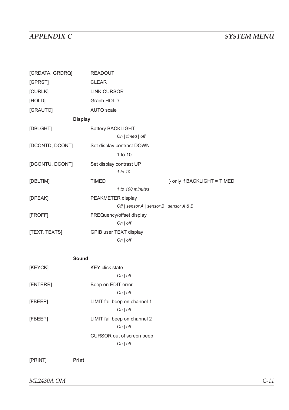 Appendix c system menu | Anritsu ML2430A User Manual | Page 264 / 271