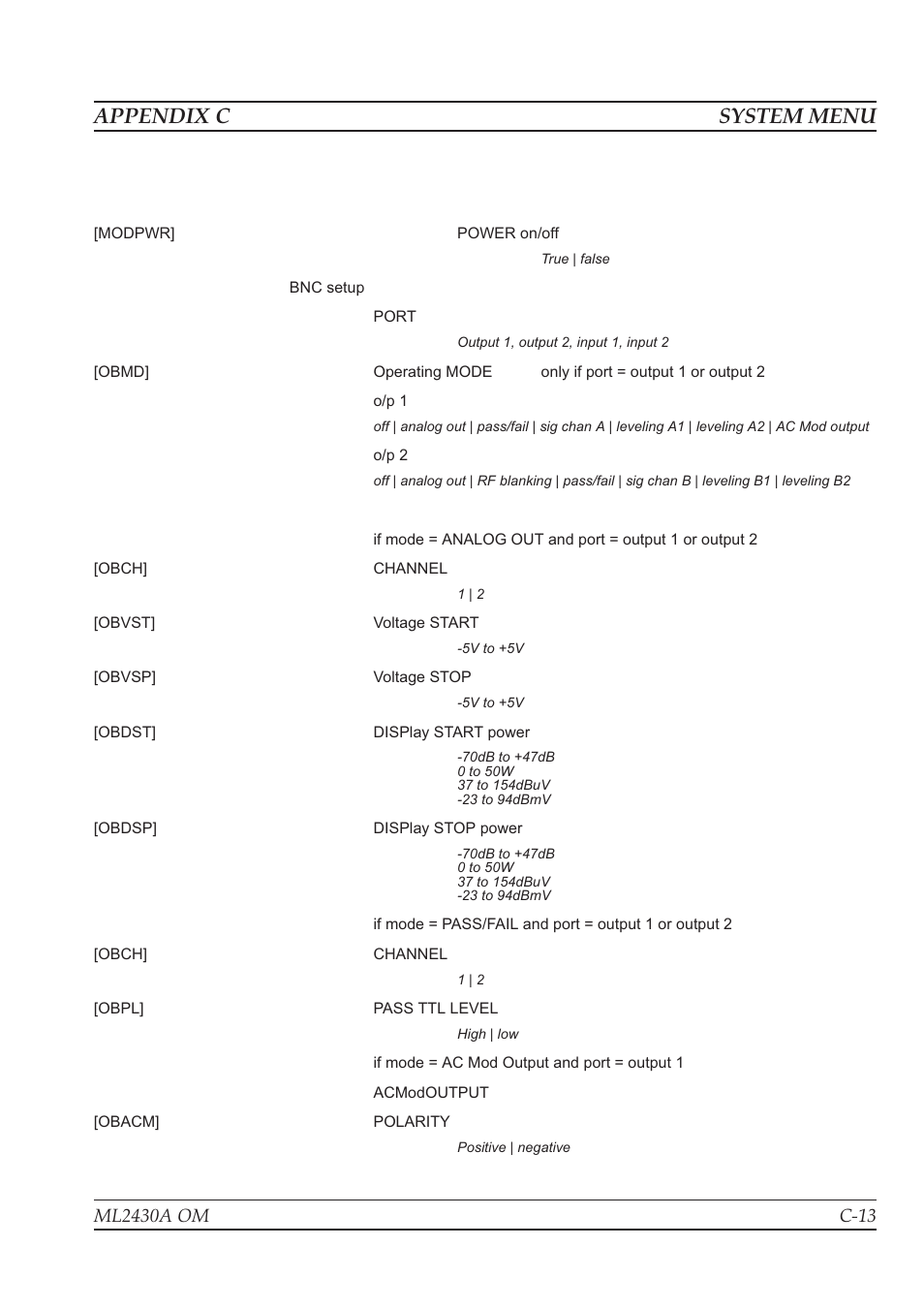 Appendix c system menu | Anritsu ML2430A User Manual | Page 266 / 271