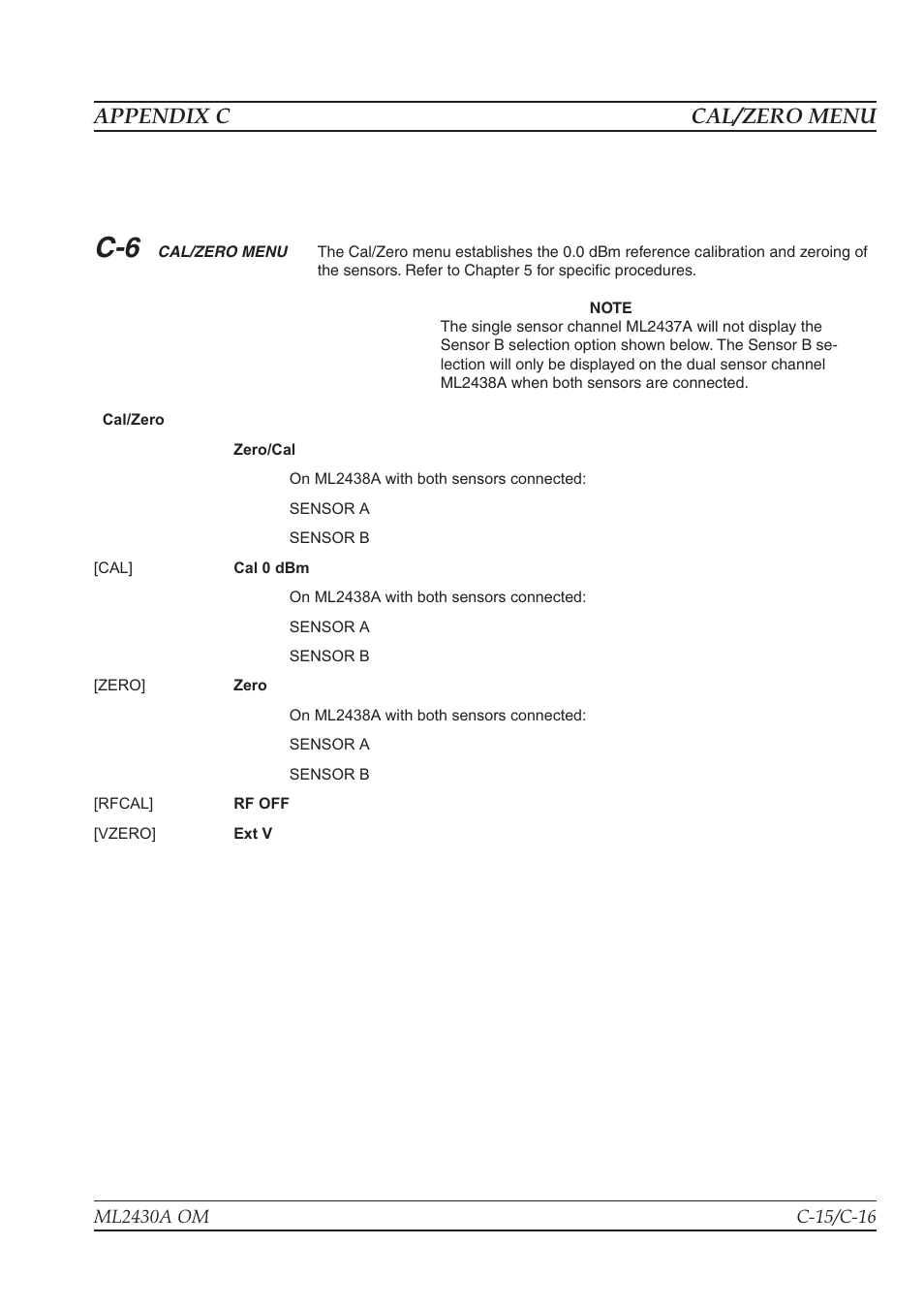 Appendix c cal/zero menu | Anritsu ML2430A User Manual | Page 268 / 271