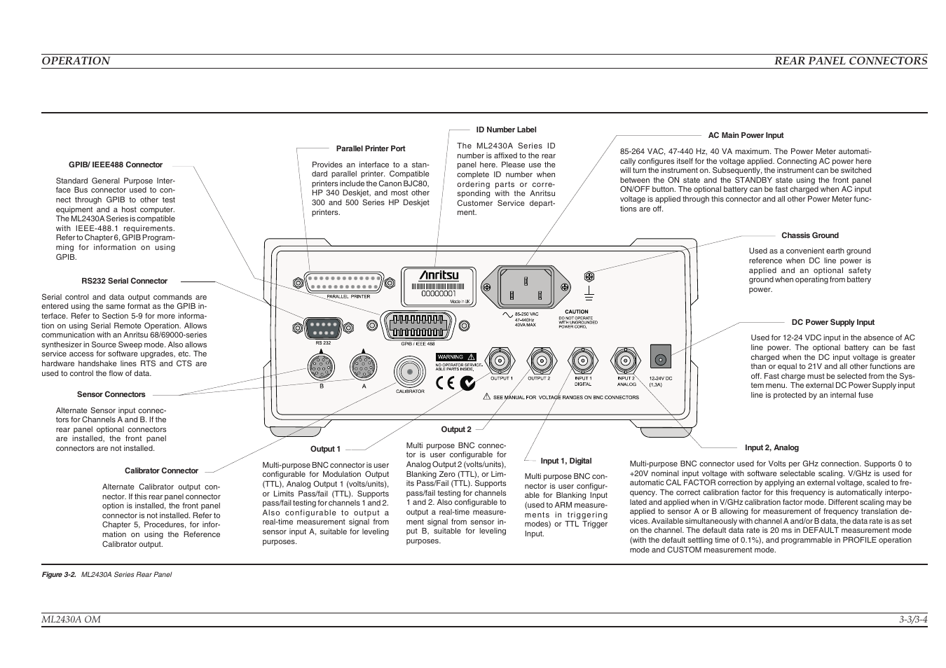 Operation rear panel connectors | Anritsu ML2430A User Manual | Page 27 / 271