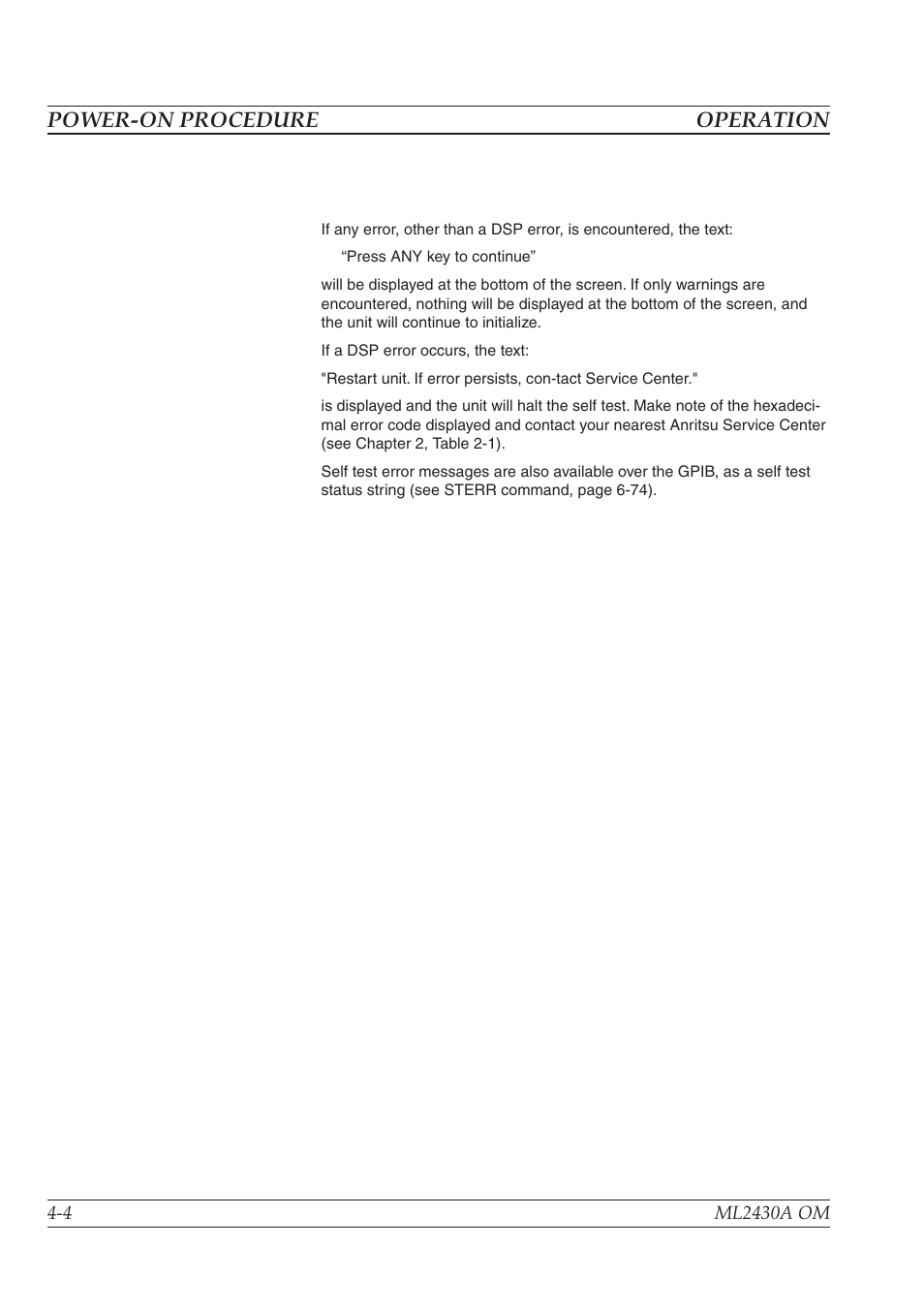 Power-on procedure operation | Anritsu ML2430A User Manual | Page 32 / 271