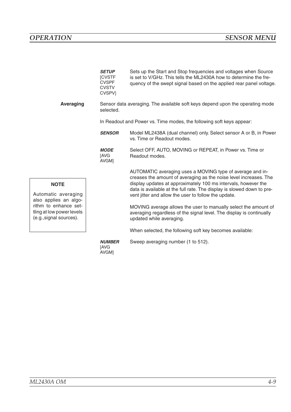 Operation sensor menu | Anritsu ML2430A User Manual | Page 37 / 271