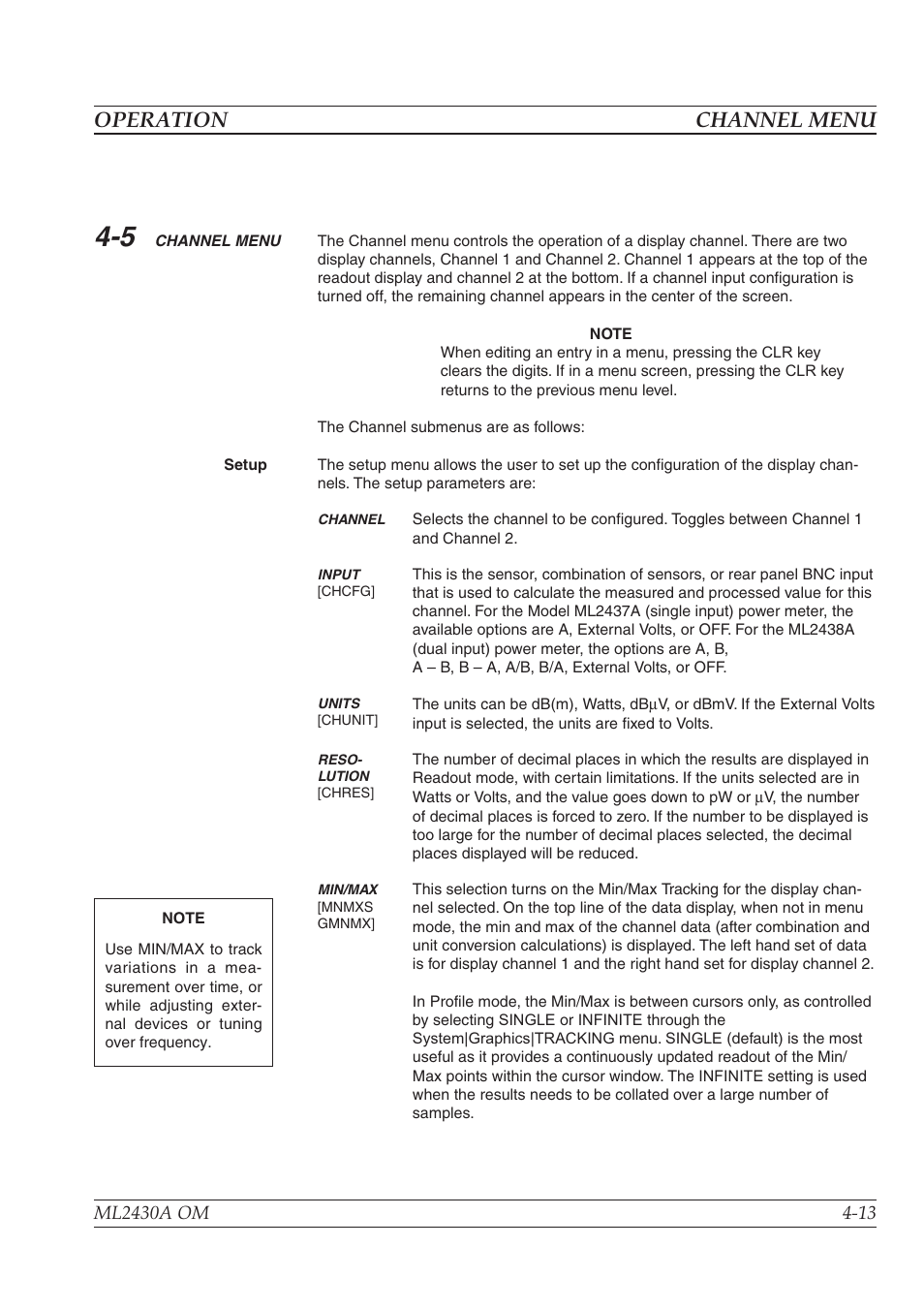 Trigger menu 4-15, Operation channel menu | Anritsu ML2430A User Manual | Page 41 / 271