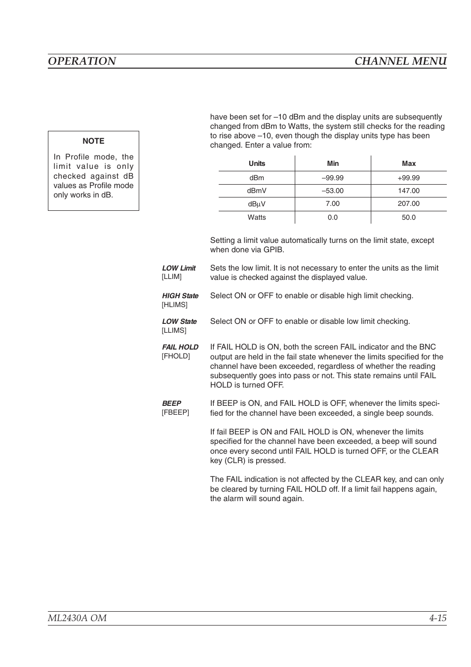 Operation channel menu | Anritsu ML2430A User Manual | Page 43 / 271