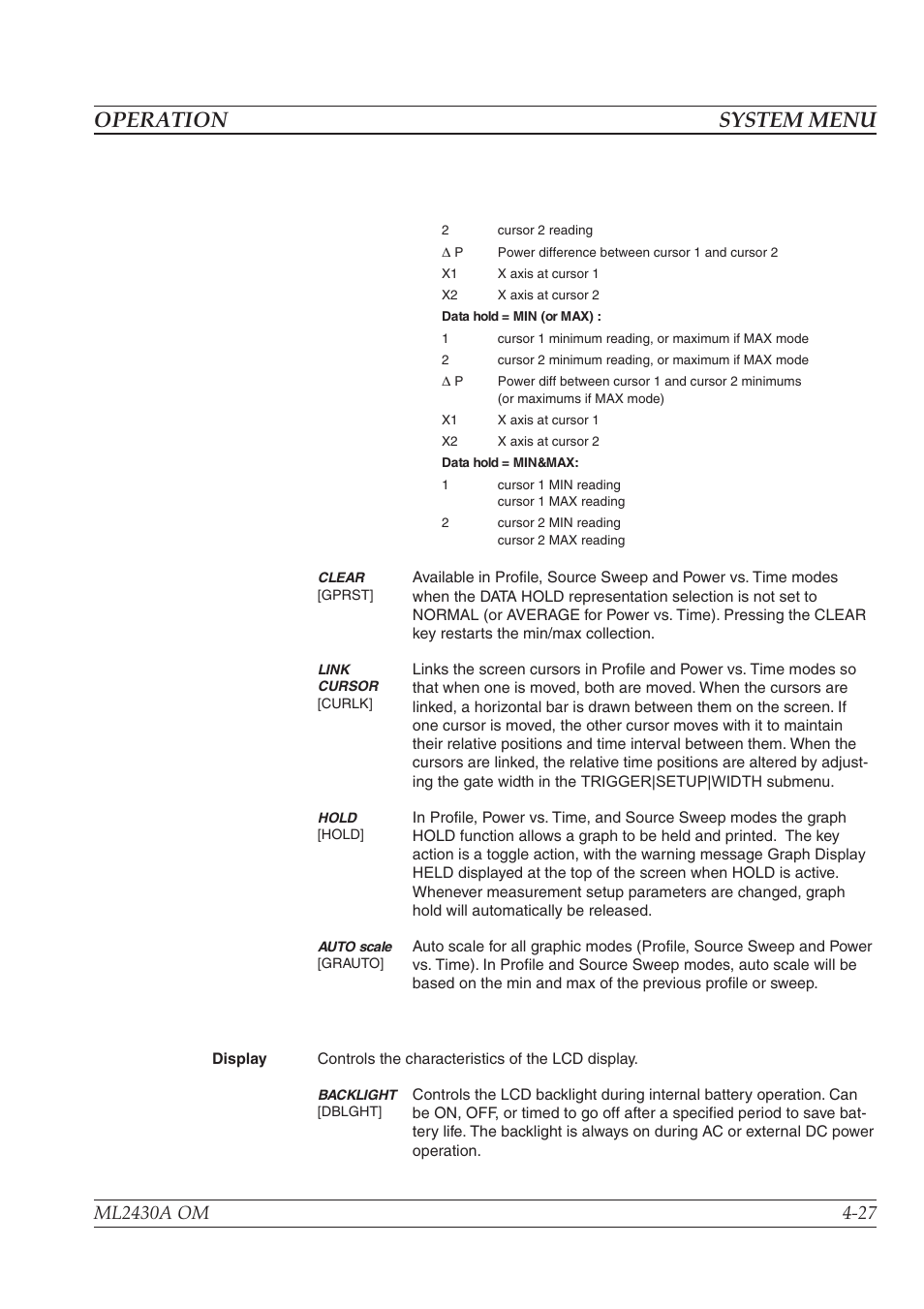 Operation system menu | Anritsu ML2430A User Manual | Page 55 / 271