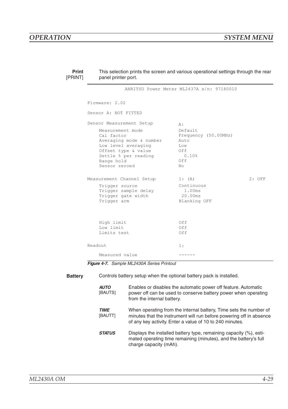 Operation system menu | Anritsu ML2430A User Manual | Page 57 / 271