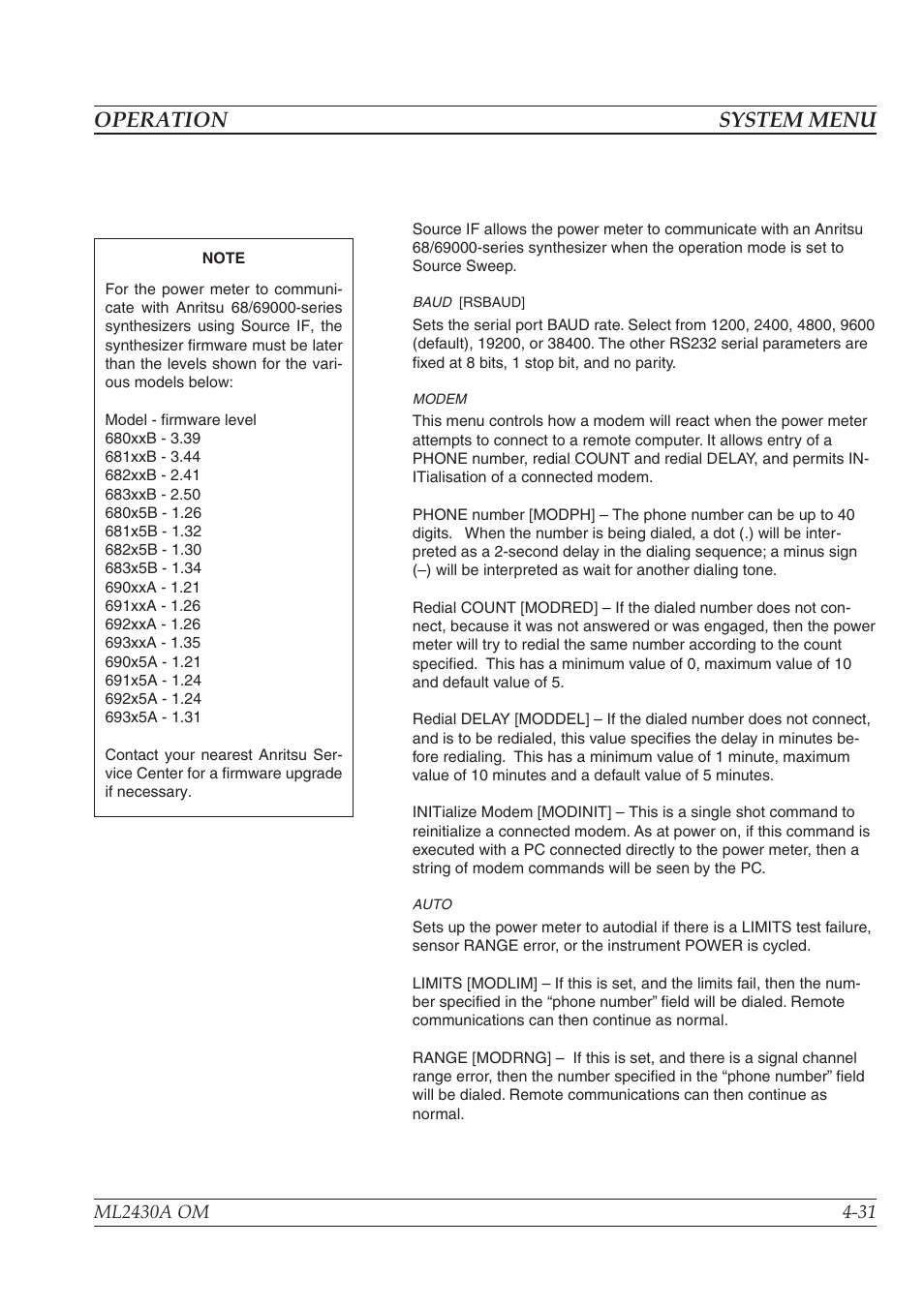 Operation system menu | Anritsu ML2430A User Manual | Page 59 / 271