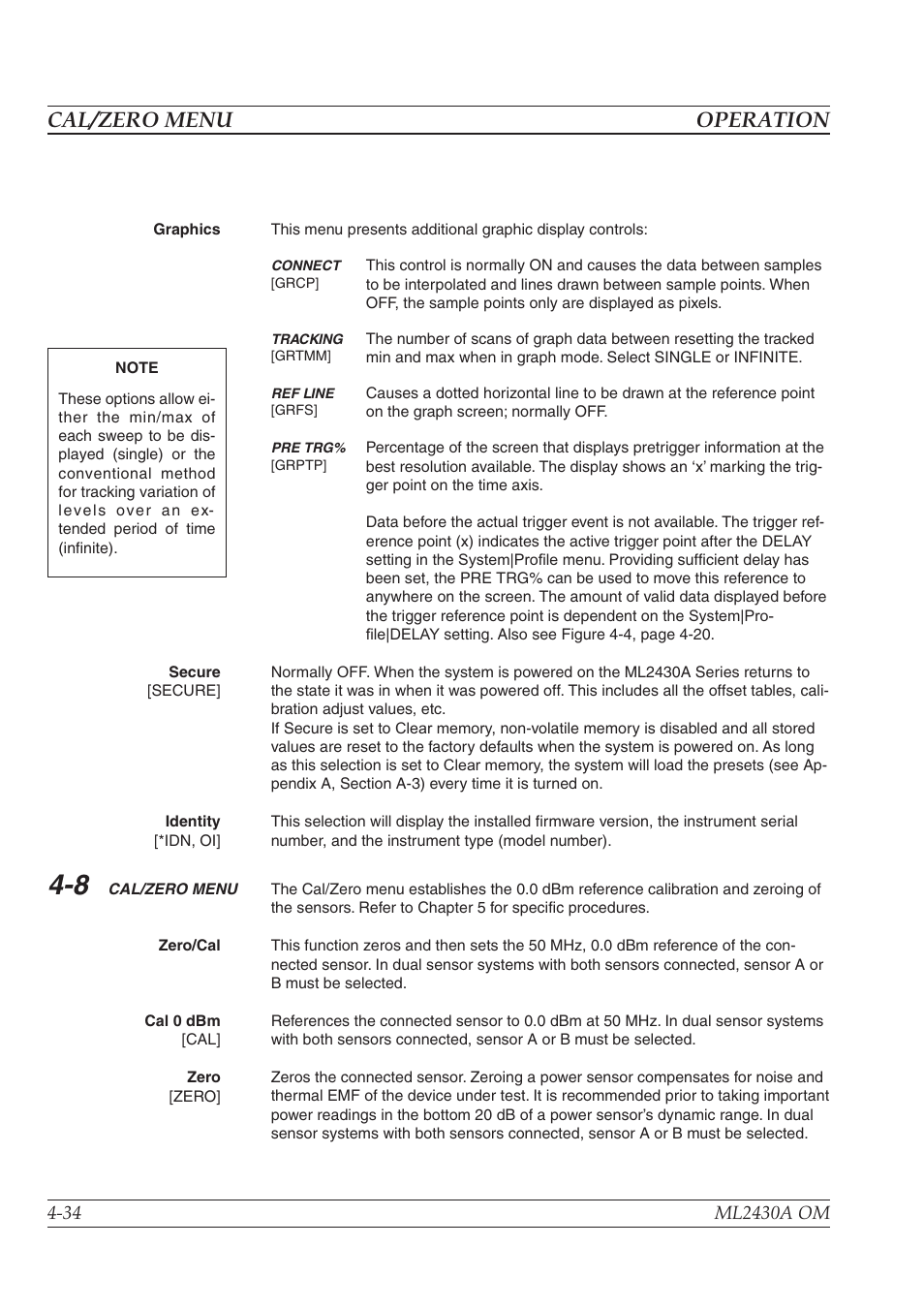 Sensor calibration -2, Cal/zero menu operation | Anritsu ML2430A User Manual | Page 62 / 271