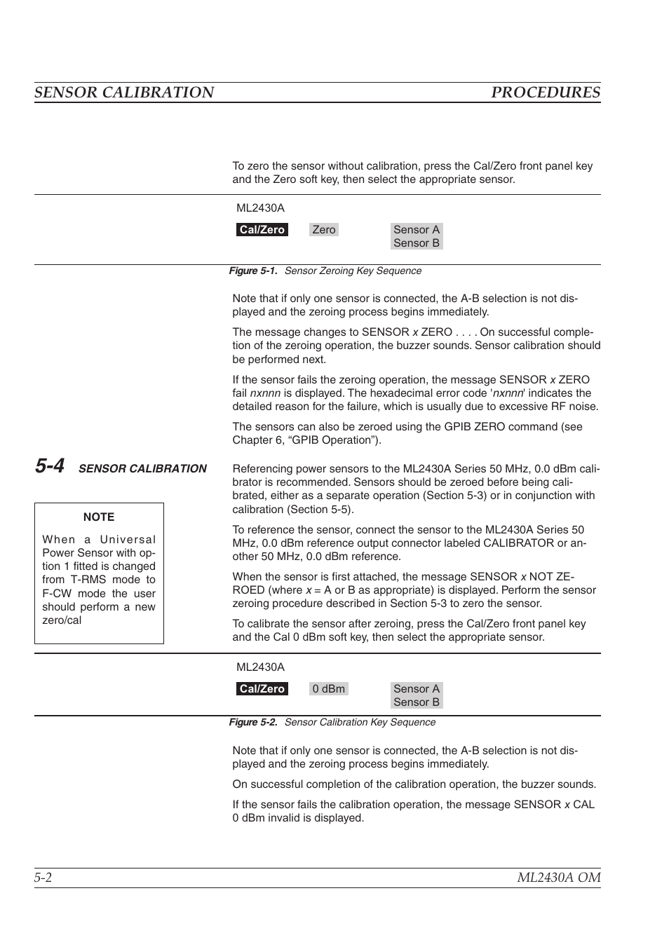 Serial remote operation -5, Sensor calibration procedures | Anritsu ML2430A User Manual | Page 65 / 271