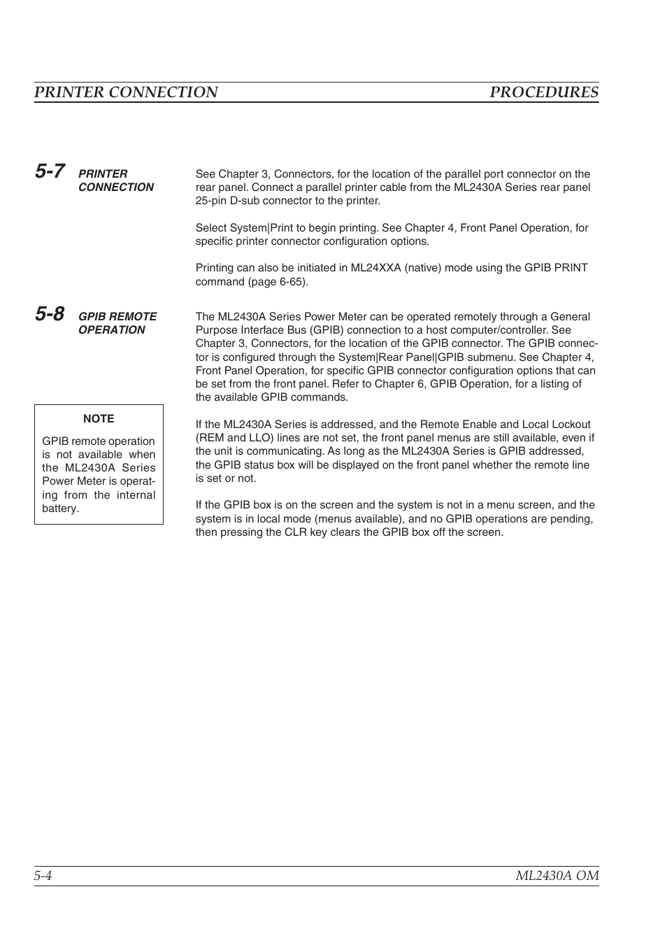Printer connection procedures | Anritsu ML2430A User Manual | Page 67 / 271