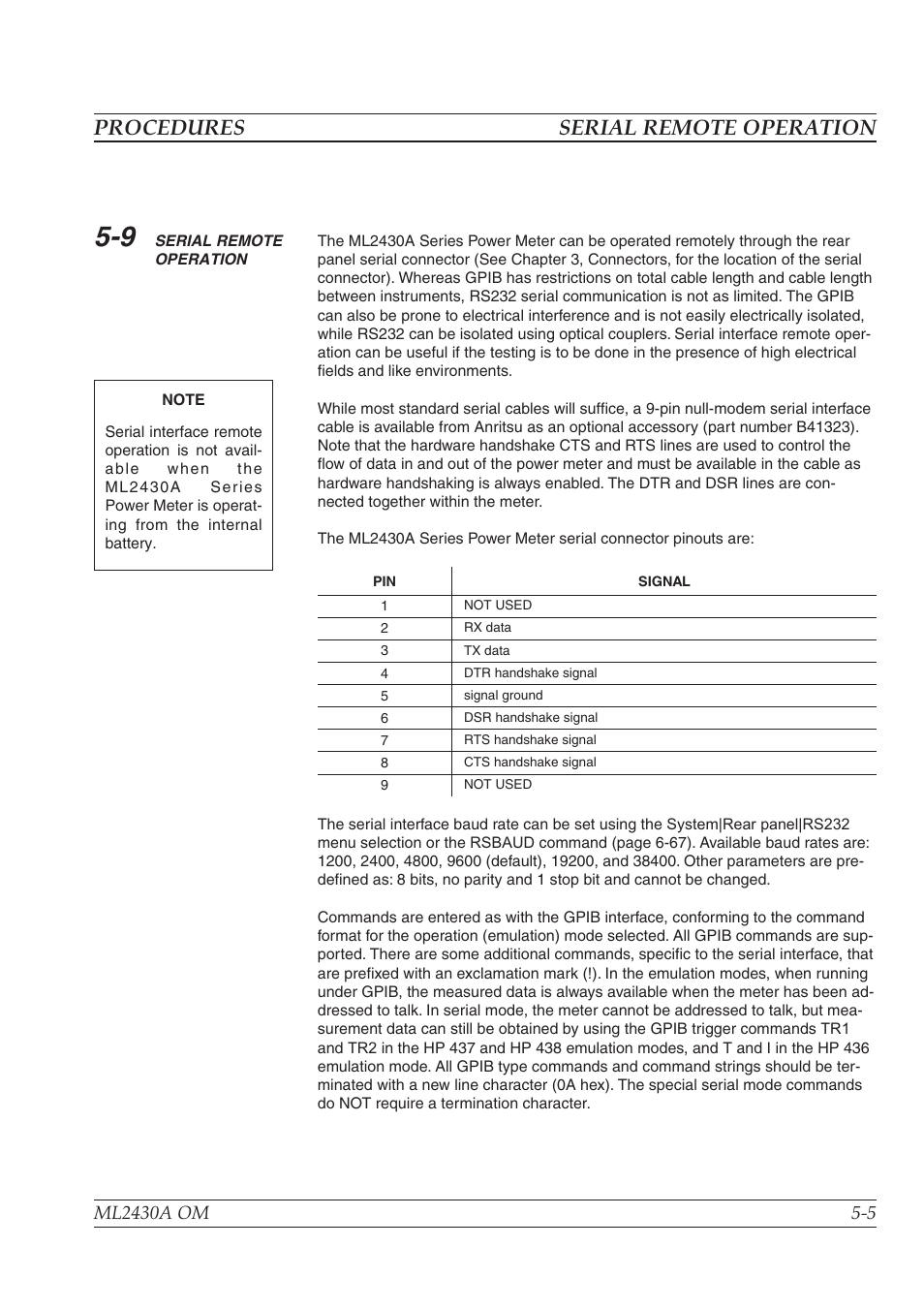 Procedures serial remote operation | Anritsu ML2430A User Manual | Page 68 / 271
