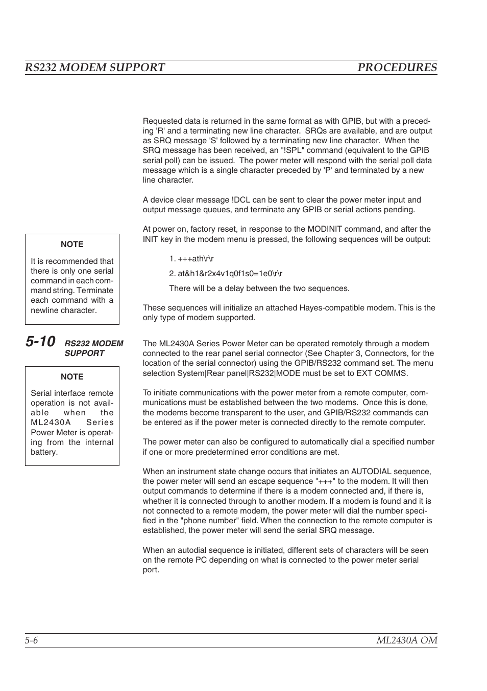 Rs232 modem support procedures | Anritsu ML2430A User Manual | Page 69 / 271