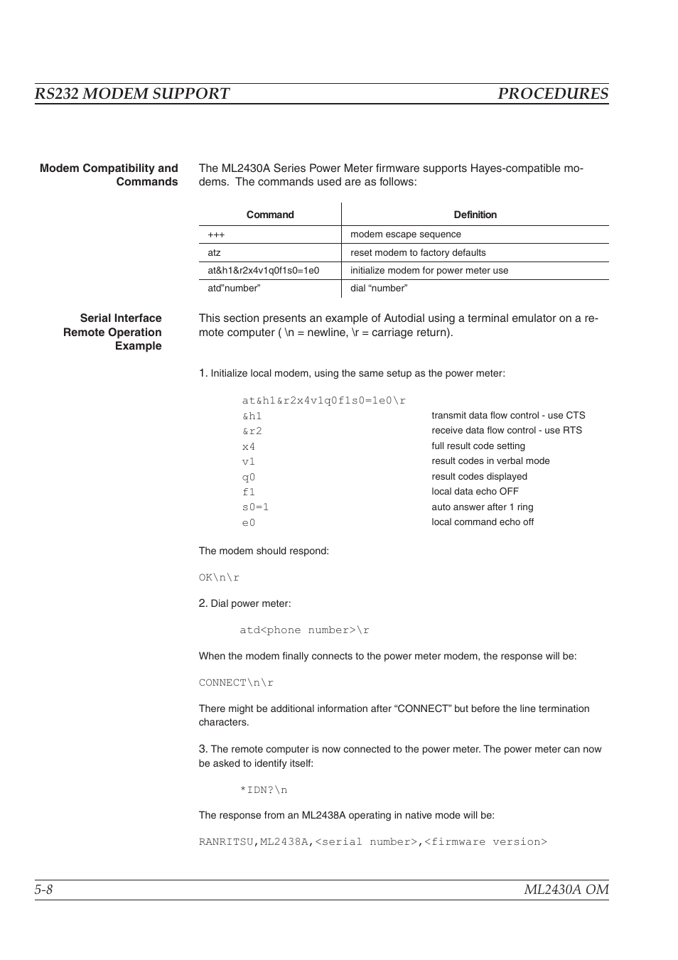 Rs232 modem support procedures | Anritsu ML2430A User Manual | Page 71 / 271