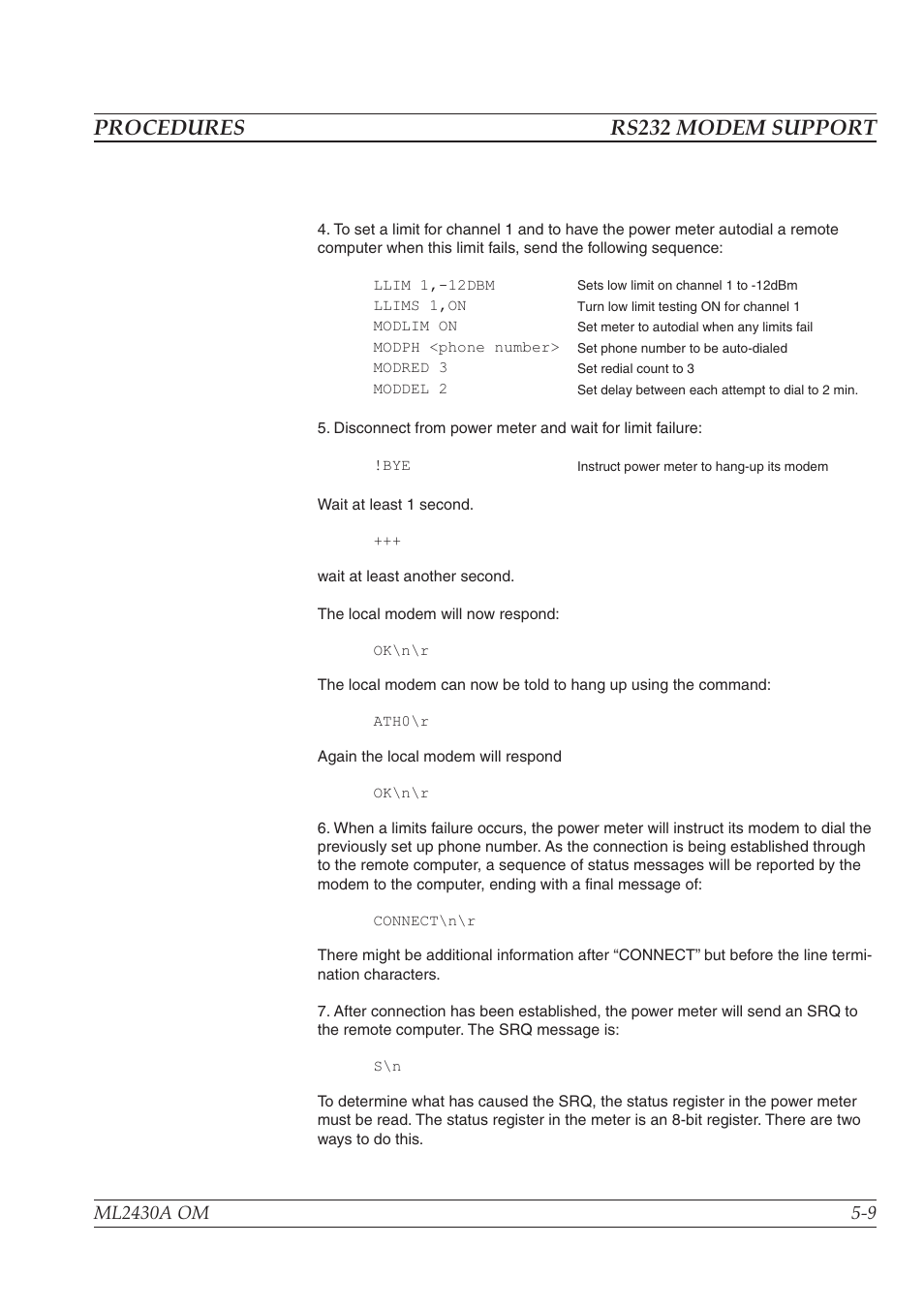 Procedures rs232 modem support | Anritsu ML2430A User Manual | Page 72 / 271