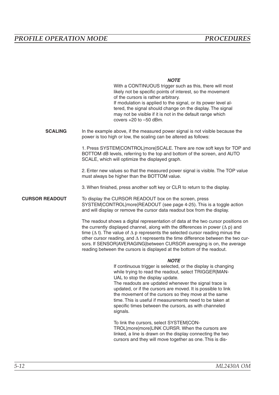 Profile operation mode procedures | Anritsu ML2430A User Manual | Page 75 / 271