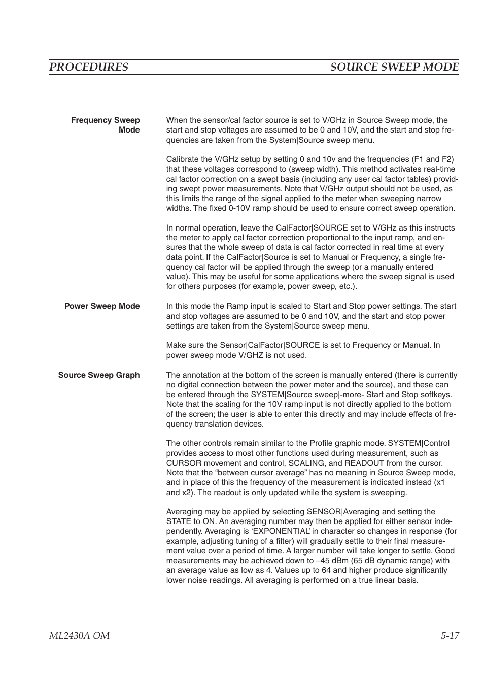 Procedures source sweep mode | Anritsu ML2430A User Manual | Page 80 / 271