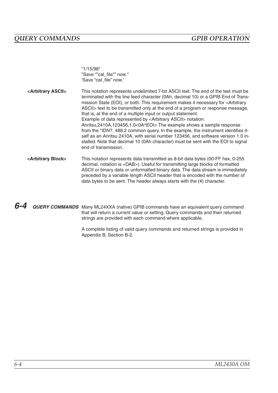 Using 488.1 gpib -6, Query commands gpib operation | Anritsu ML2430A User Manual | Page 91 / 271