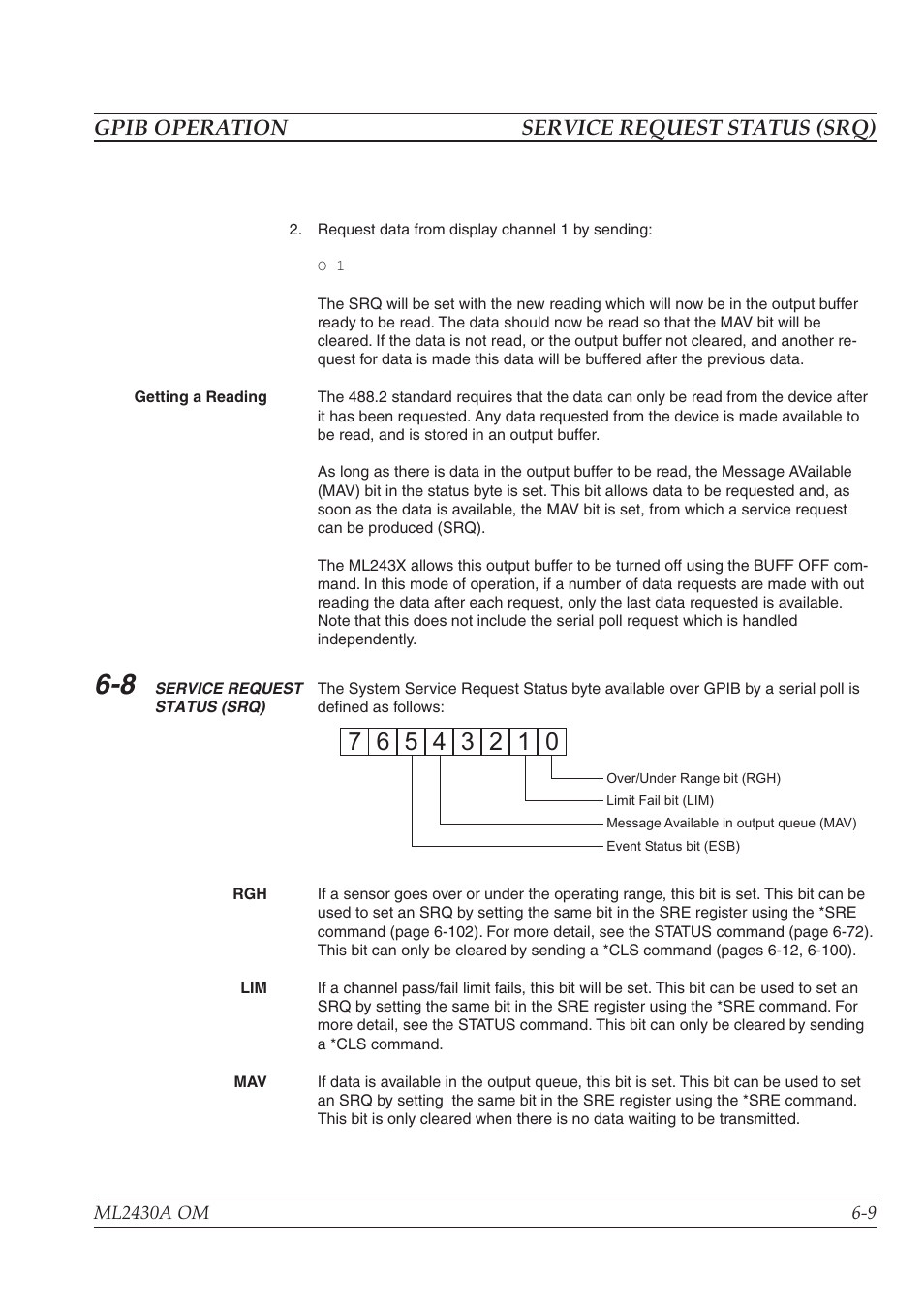 Gpib operation service request status (srq) | Anritsu ML2430A User Manual | Page 96 / 271