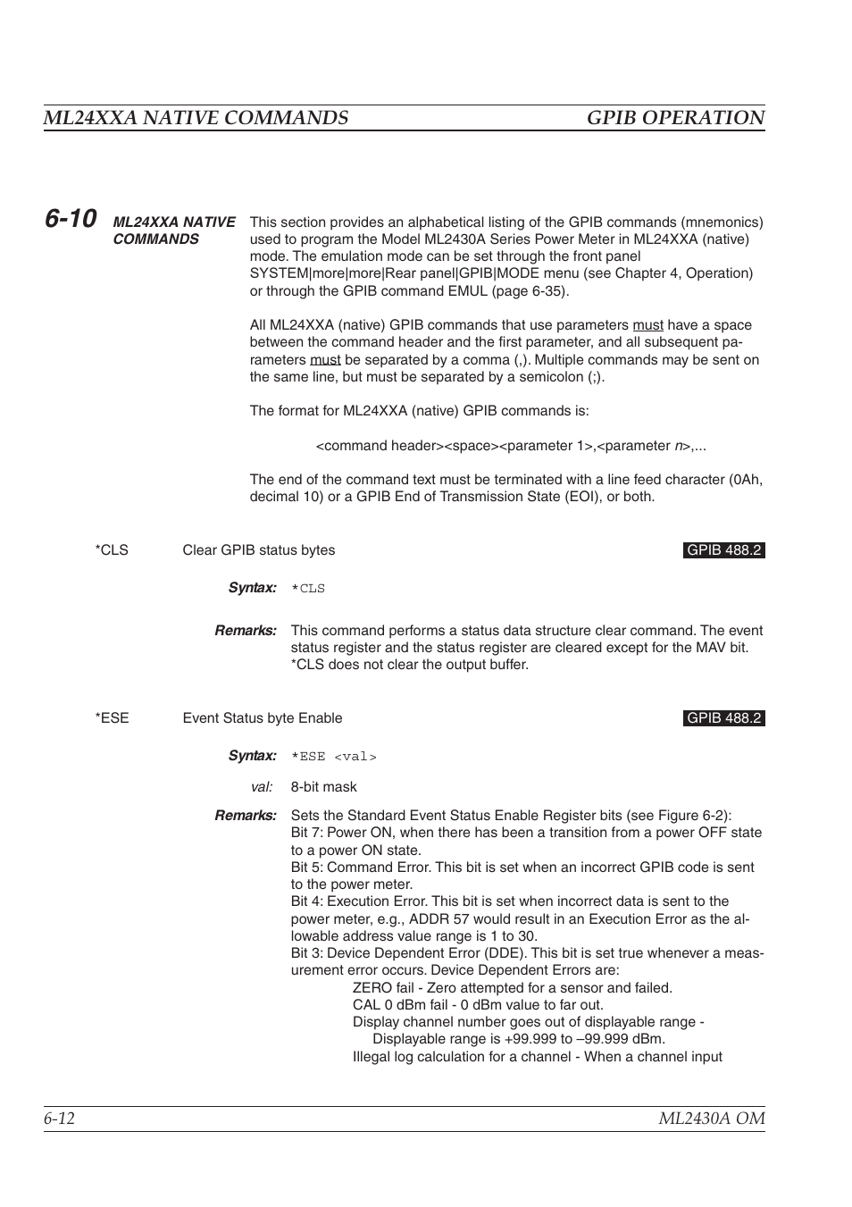 Ml24xxa native commands gpib operation | Anritsu ML2430A User Manual | Page 99 / 271