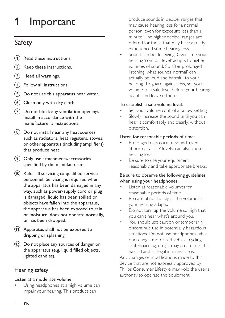 1 important, Safety | Philips CAM101BL-00 User Manual | Page 3 / 15