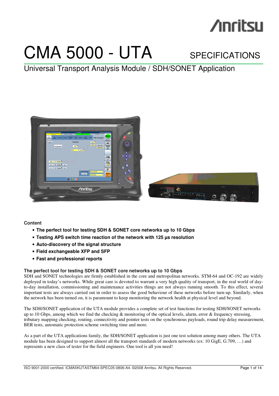 Anritsu CMA 5000 - UTA User Manual | 14 pages