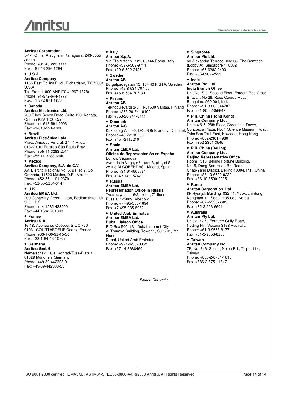 Anritsu CMA 5000 - UTA User Manual | Page 14 / 14