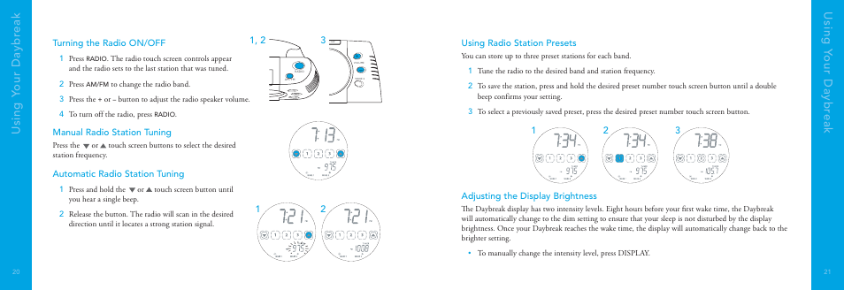 Using y our daybr eak using y our daybr eak | Philips DayBreak Duo HF3445 User Manual | Page 11 / 14