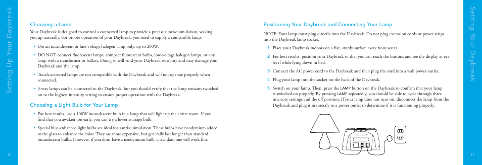 Setting up y our daybr eak setting y our daybr eak | Philips DayBreak Duo HF3445 User Manual | Page 6 / 14