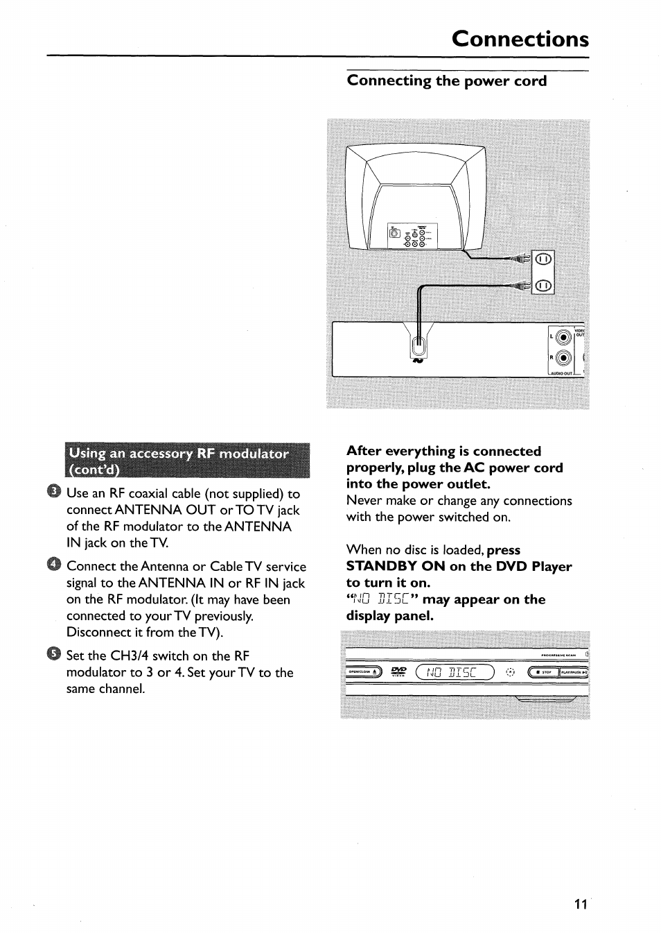 Connecting the power cord, Connections | Philips DVP642-17 User Manual | Page 11 / 42