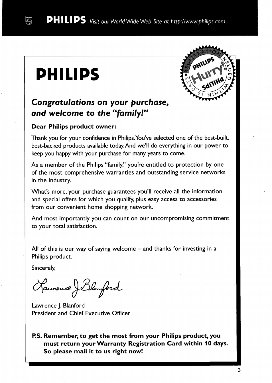 Philips, Dear philips product owner | Philips DVP642-17 User Manual | Page 3 / 42