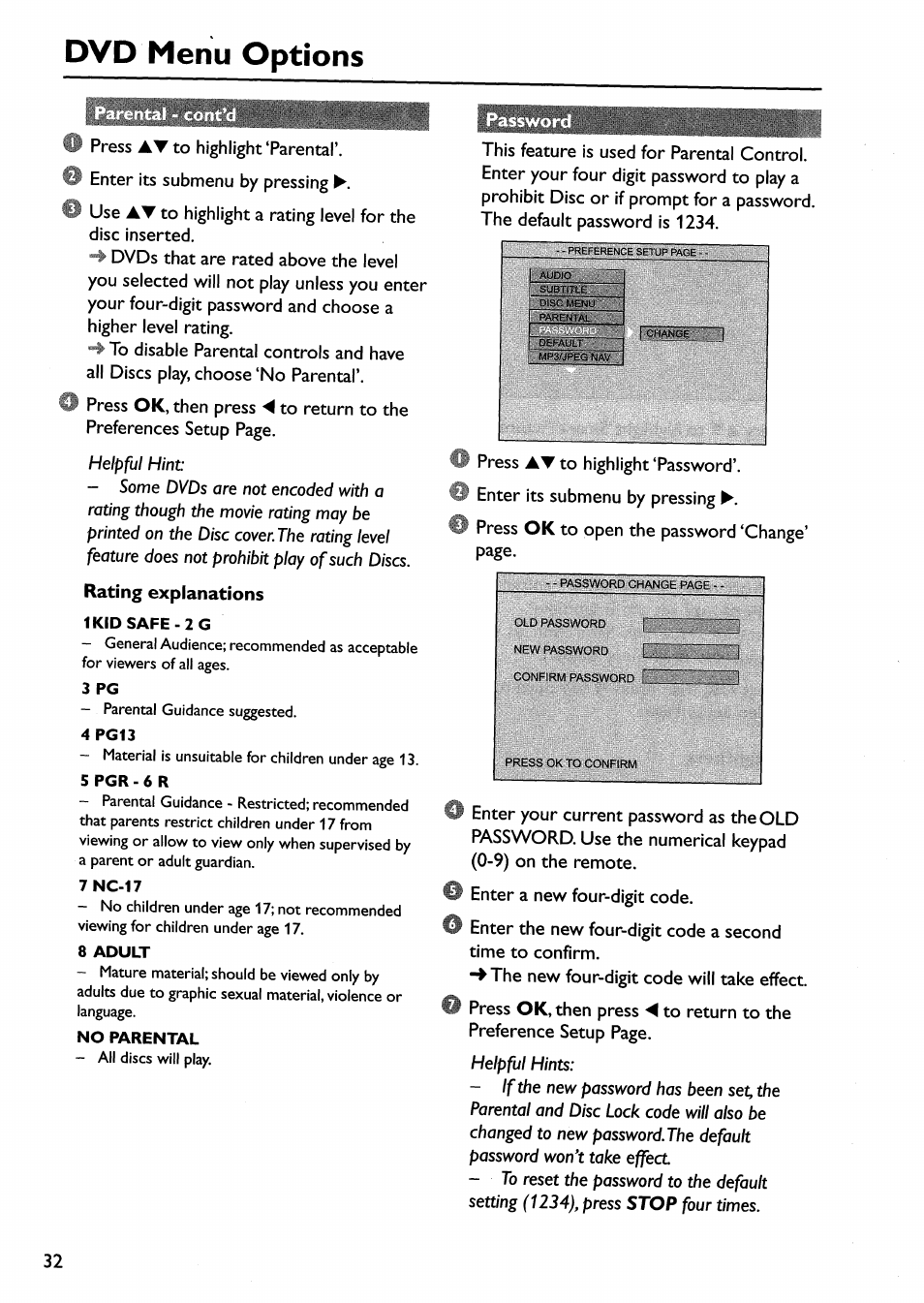 Dvd menu options | Philips DVP642-17 User Manual | Page 30 / 42