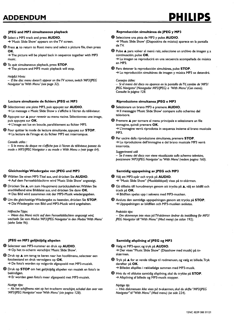 Philips, Addendum | Philips DVP642-17 User Manual | Page 39 / 42