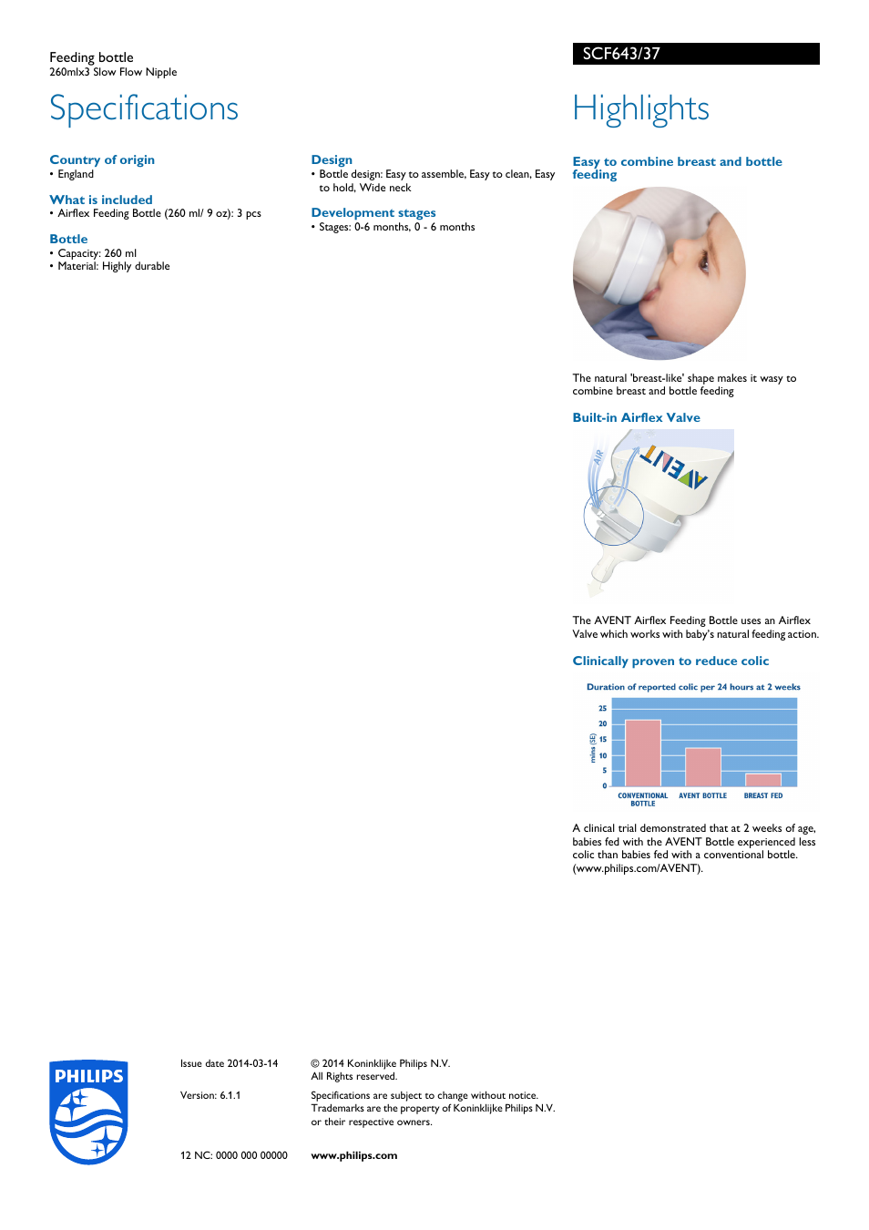 Specifications, Highlights | Philips SCF643-37 User Manual | Page 2 / 2
