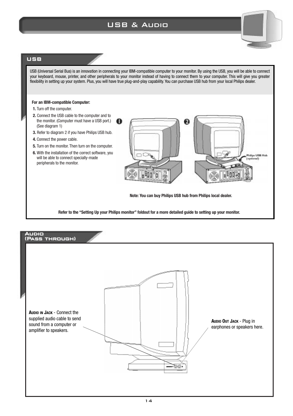 Usb & audio, Audio udio (p (p as as s through) s through) | Philips 17B2402H99 User Manual | Page 15 / 18