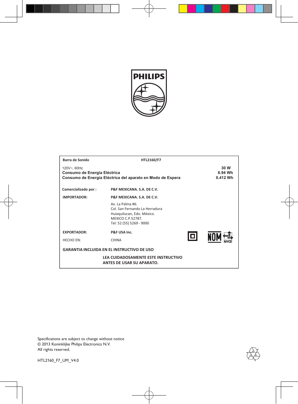 Philips HTL2160-F7 User Manual | Page 16 / 16
