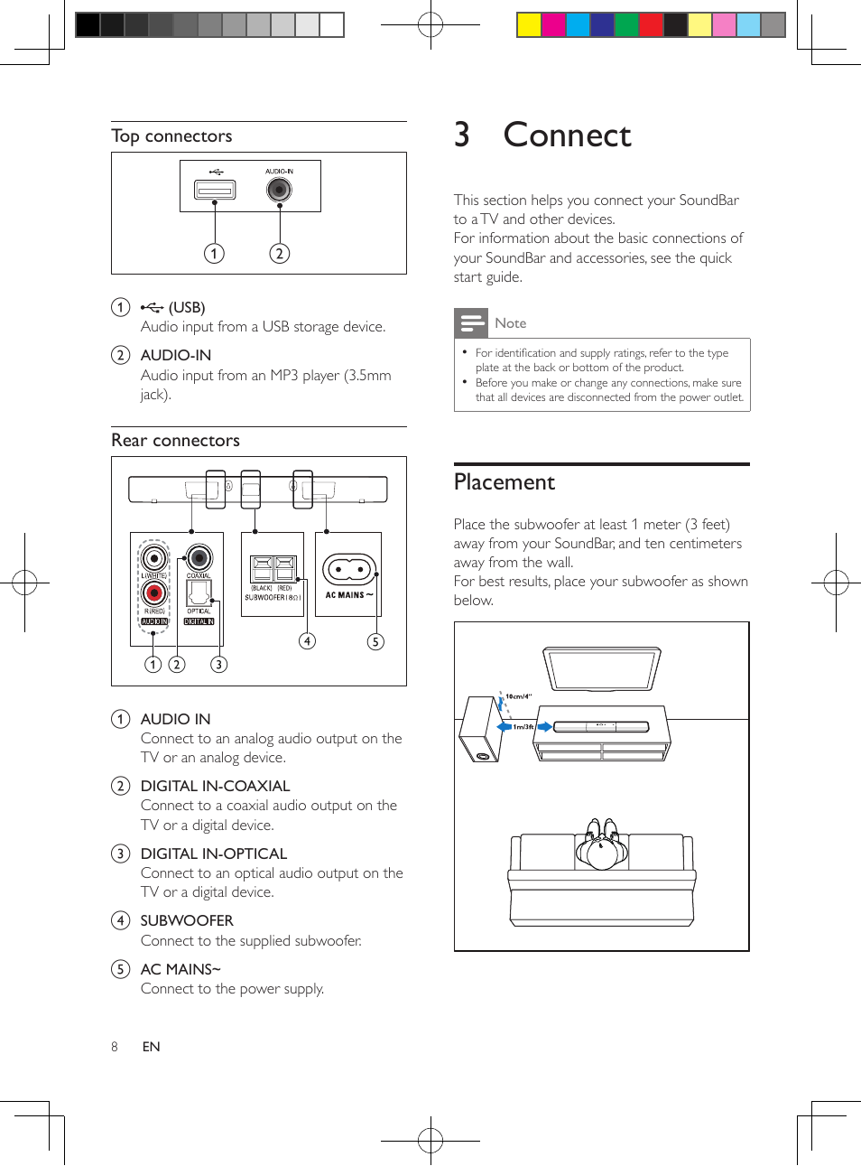 3 connect, Placement | Philips HTL2160-F7 User Manual | Page 7 / 16