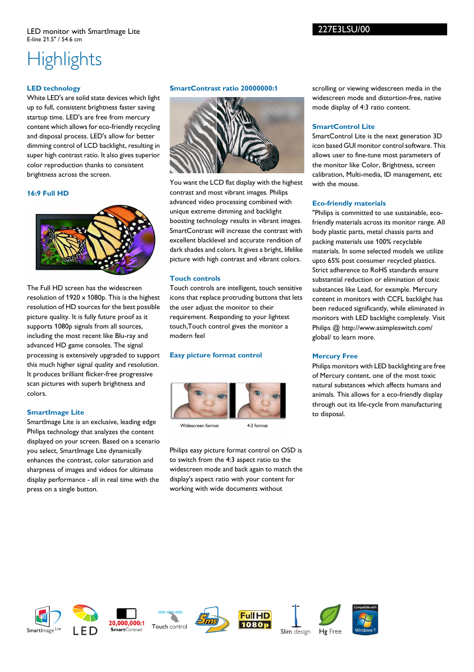 Highlights | Philips 227E3LSU-00 User Manual | Page 2 / 3