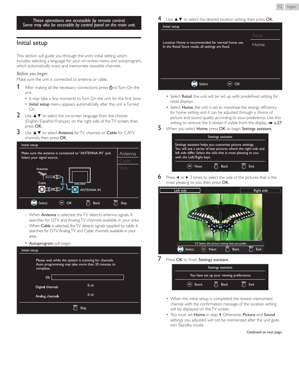 Initial setup | Philips 50PFL3707-F7 User Manual | Page 12 / 38