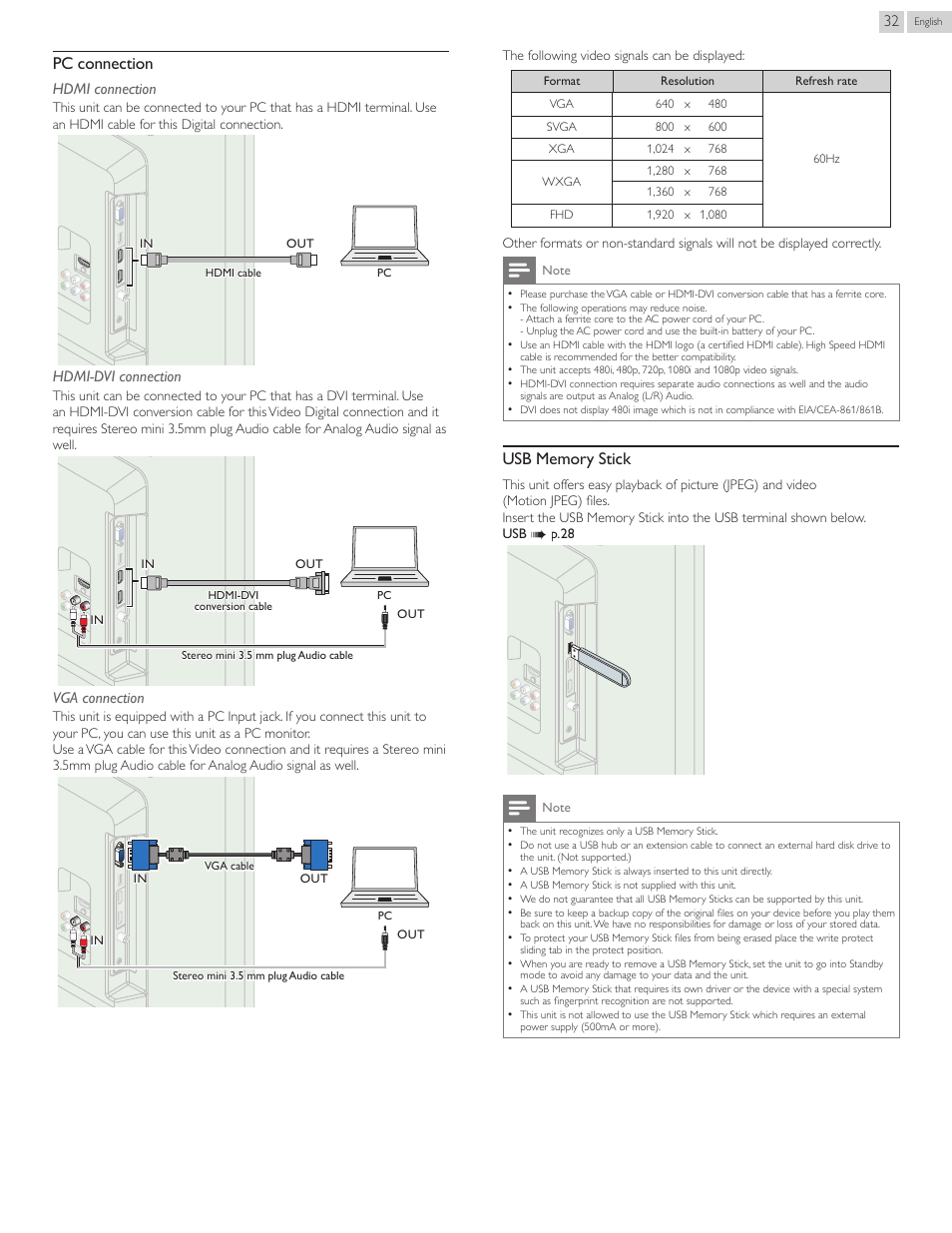 Pc connection | Philips 50PFL3707-F7 User Manual | Page 32 / 38