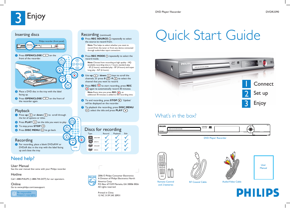 Philips DVD Player-Recorder User Manual | 2 pages