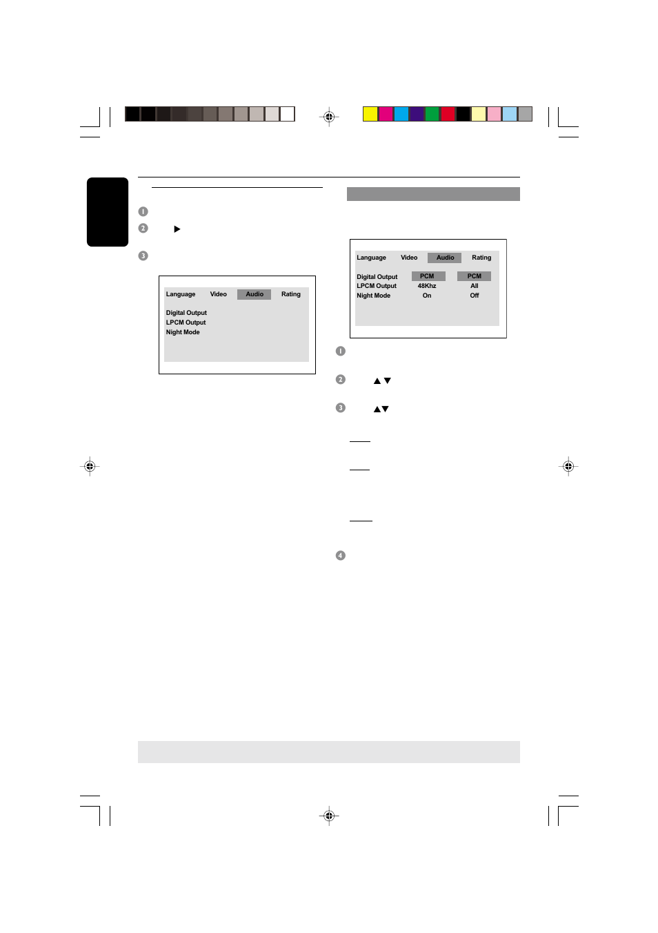 Dvd setup menu options, Audio setup | Philips DVD622-37 User Manual | Page 28 / 36