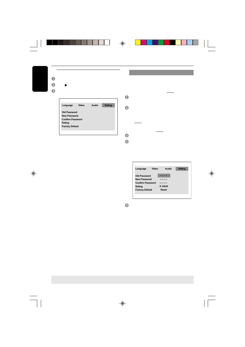 Dvd setup menu options | Philips DVD622-37 User Manual | Page 30 / 36