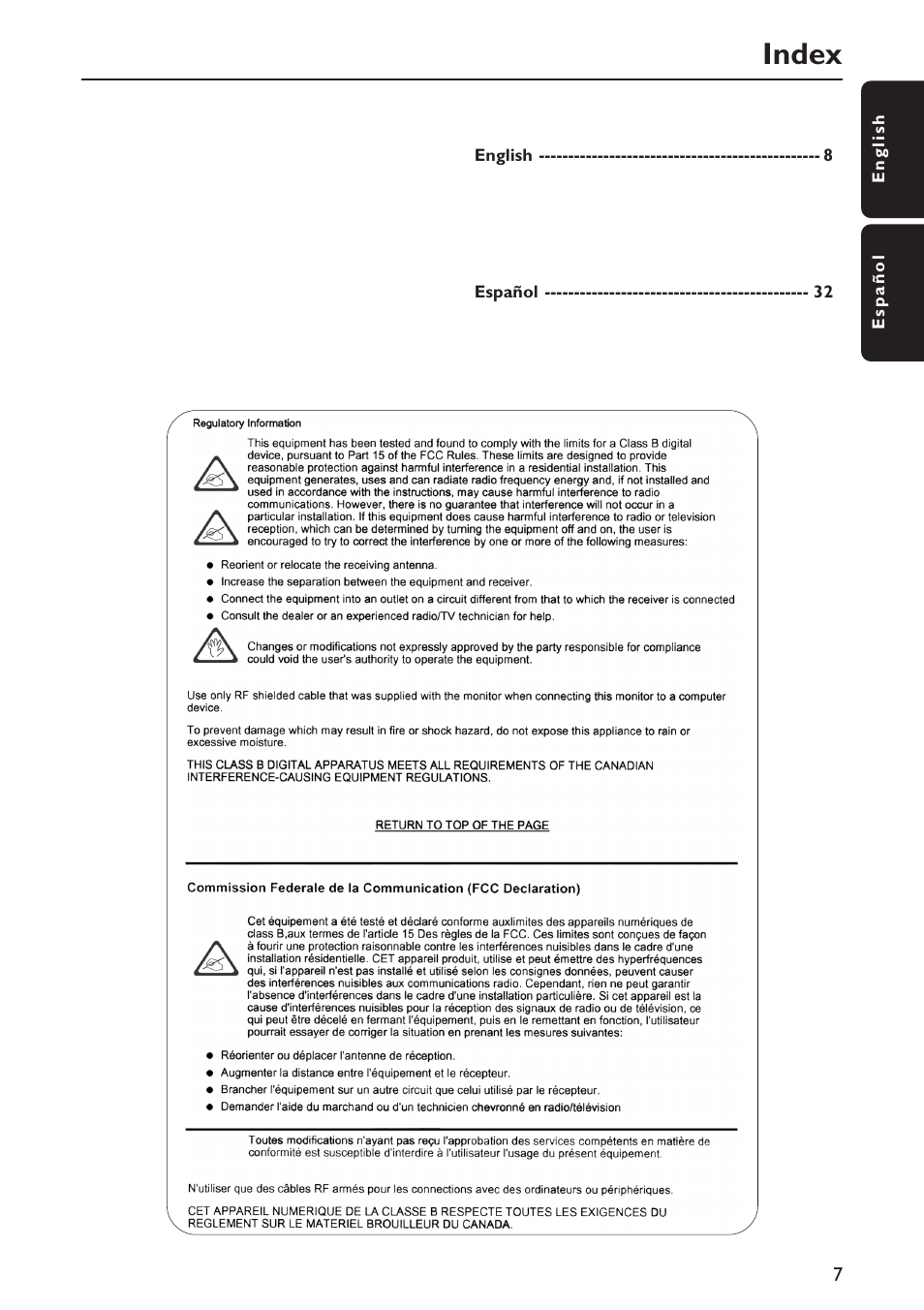 Index | Philips FW-C777-37 User Manual | Page 7 / 28