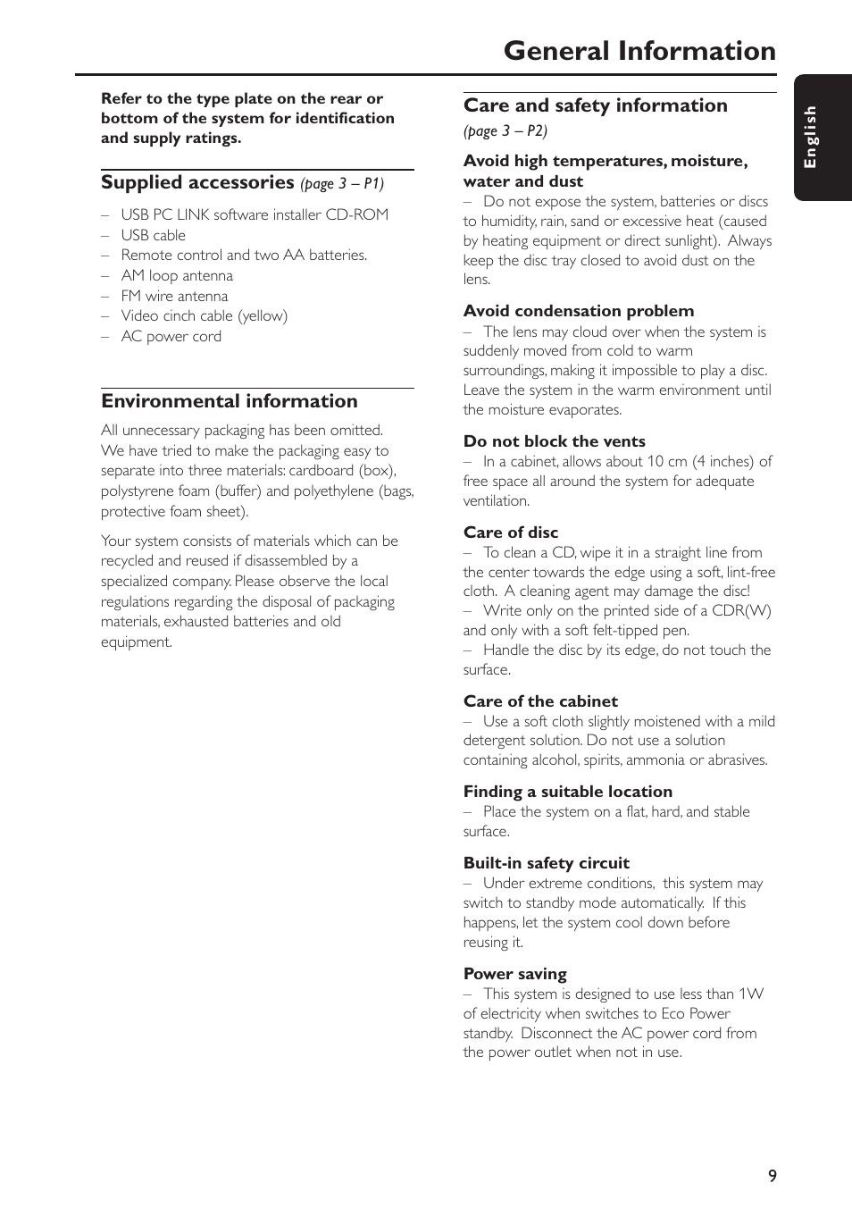 General information | Philips FW-C777-37 User Manual | Page 9 / 28