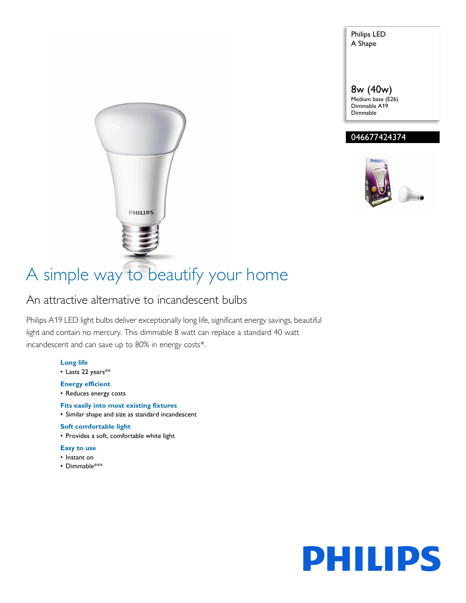Philips 046677424374 User Manual | 2 pages