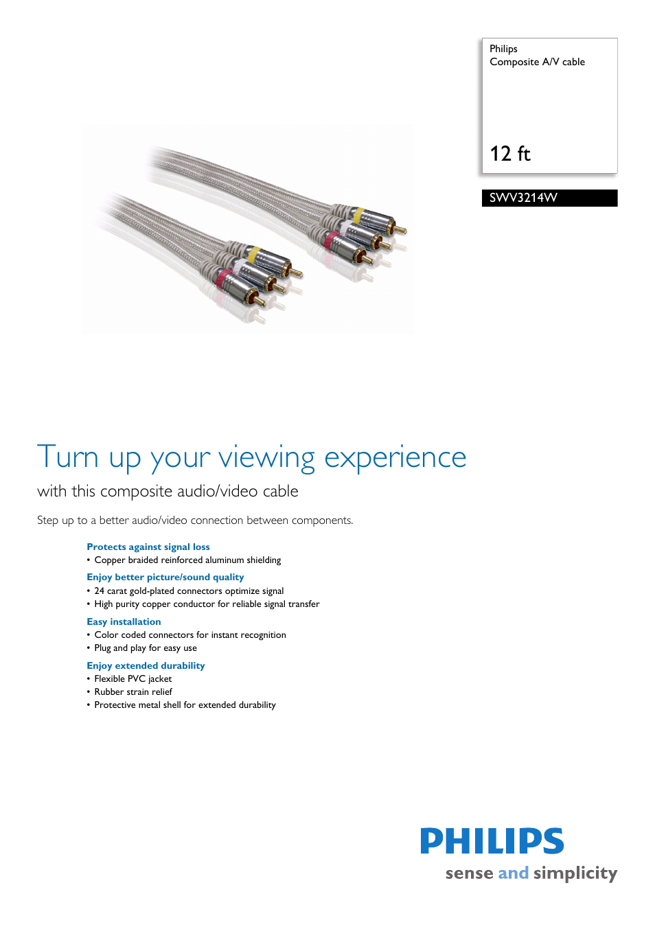 Philips Composite A-V cable SWV3214W 12 ft User Manual | 2 pages