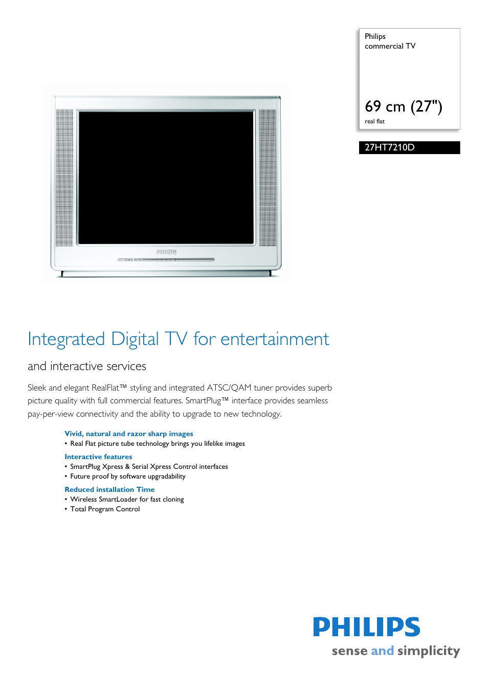 Philips 27" real flat commercial TV User Manual | 2 pages