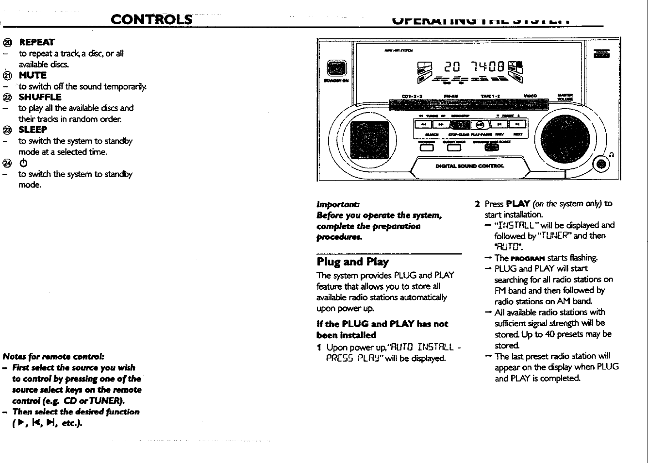 Notes for remote control, Plug and play, Controls | Philips FWC150 User Manual | Page 12 / 28