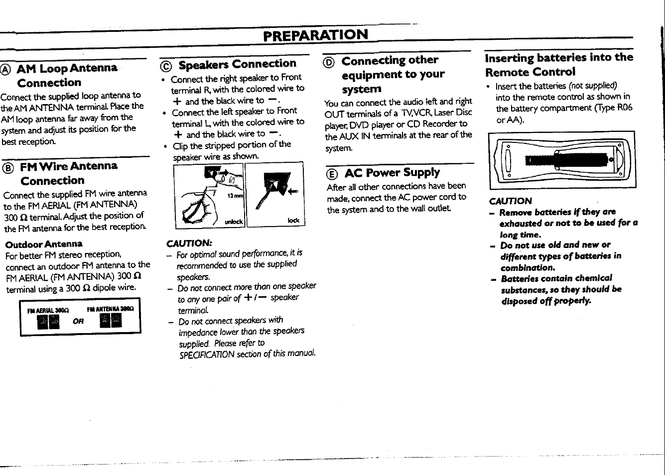 Preparation, Outdoor antenna, Caution | Philips FWC150 User Manual | Page 9 / 28